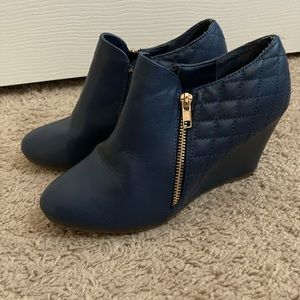 Bella Marie Navy Wedge Bootie Heels